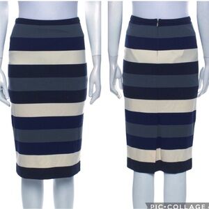 Max Mara Striped Knee Length Straight Pencil Skirt Blue Cream Size XS
